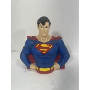 SUPERMAN Bust Molded Piggy BANK DC Comics Coin Bank 7.5” Hard Plastic Never Used